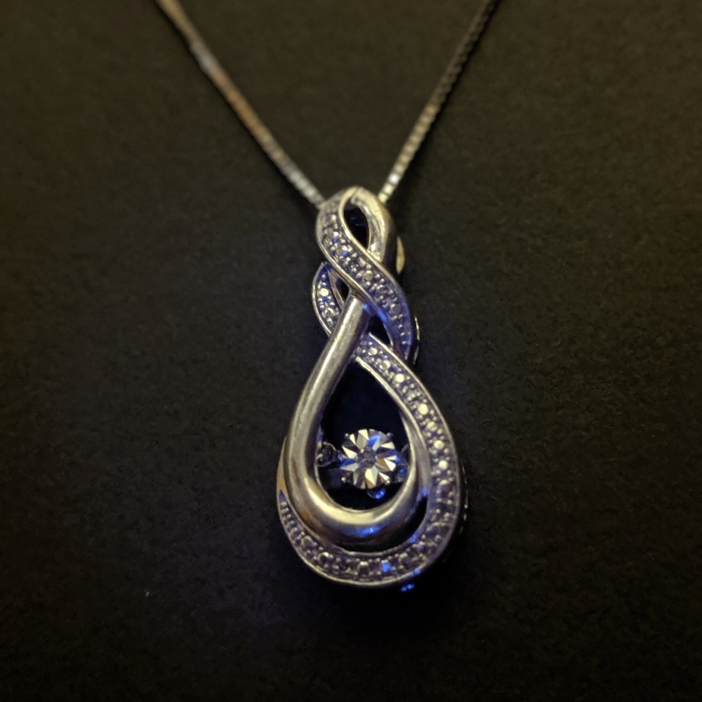 Infinity Pendant, 20in 14k white gold box chain